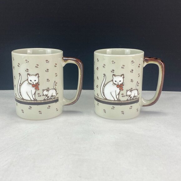 Vintage Otagiri Cat and Kitten Coffee Mugs Set of 2 - Picture 1 of 8